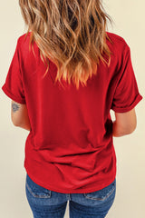 Red Sequin Star Graphic Crewneck T Shirt Graphic Tees JT's Designer Fashion