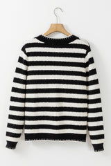 White Stripe Chic Golden Button Cardigan Sweater Cardigans JT's Designer Fashion