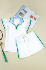 White Colorblock Edge Cap Sleeve Collared Top 2 Piece Skirt Set Two Piece Dresses JT's Designer Fashion