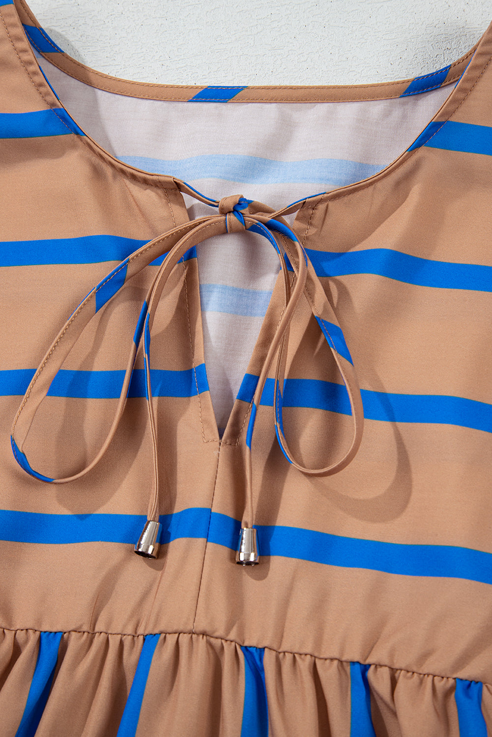 Khaki Stripe Contrast Striped Print 3/4 Sleeve Babydoll Plus Size Dress Plus Size Mini Dresses JT's Designer Fashion