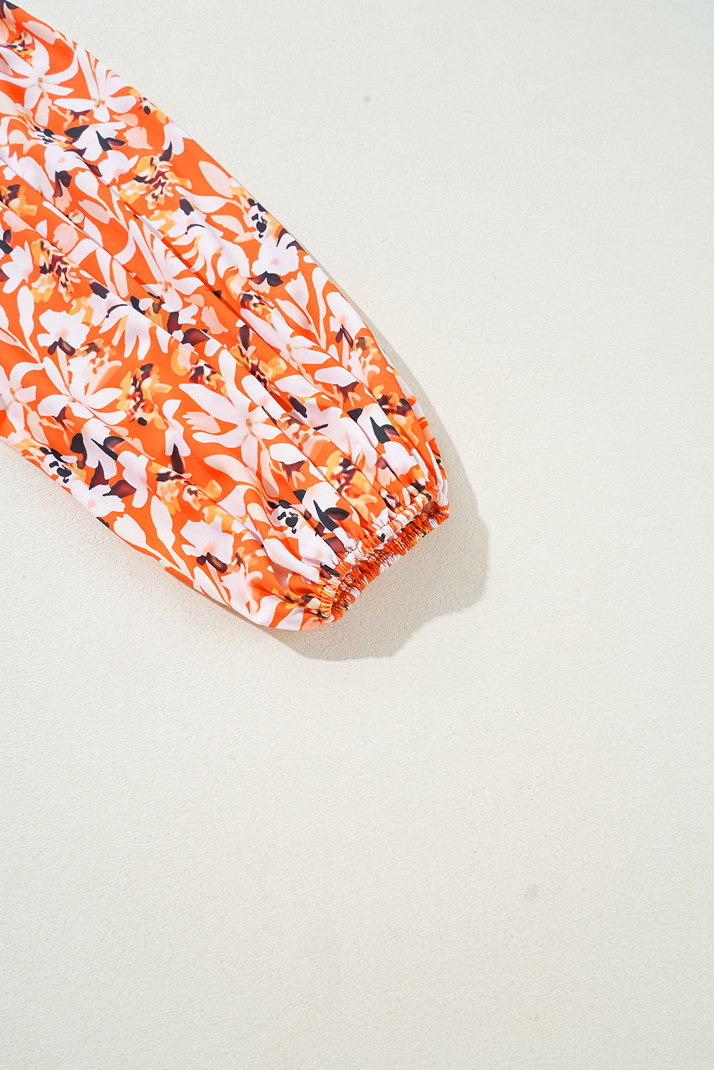 Orange Floral Print Split V Neck Bubble Sleeve Plus Size Midi Dress Plus Size Midi Dresses JT's Designer Fashion