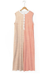 Orange Stripe Oversized Buttoned Front Sleeveless Wide Leg Jumpsuit Jumpsuits & Rompers JT's Designer Fashion