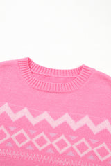 Pink Western Aztec Geometric Drop Shoulder Sweater Sweaters JT's Designer Fashion
