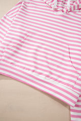 Pink Stripe Kangaroo Pocket Hoodie and Wide Leg Shorts Set Short Sets JT's Designer Fashion