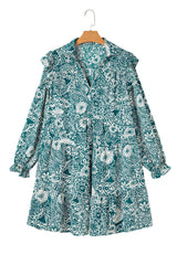 Green Floral Flounce Sleeve Split Neck Plus Size Dress Plus Size Mini Dresses JT's Designer Fashion