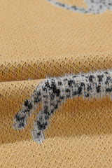 Camel Fuzzy Cheetah Accent Round Neck Sweater Sweaters & Cardigans JT's Designer Fashion