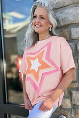 Light Pink Eyelet Lace Star Applique Plus Size T Shirt Plus Size Tops & Tees JT's Designer Fashion