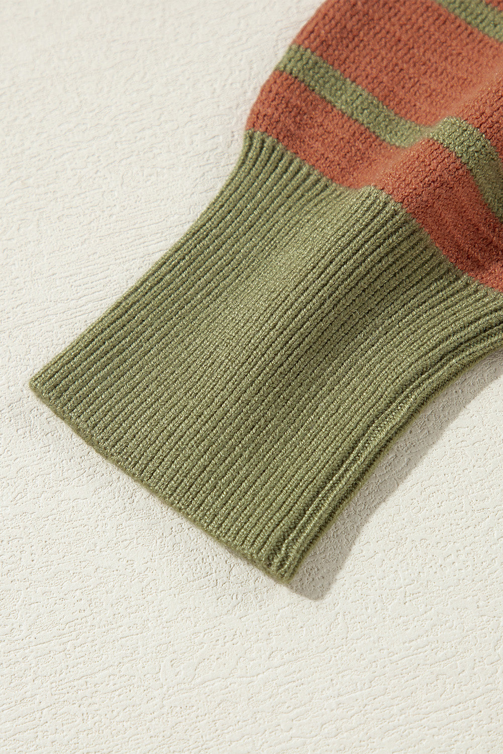 Brown Stripe Trimmed Round Neck Drop Shoulder Loose Sweater Sweaters JT's Designer Fashion