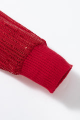 Racing Red Merry Graphic Sequin Sleeve Turtleneck Sweater Sweaters JT's Designer Fashion