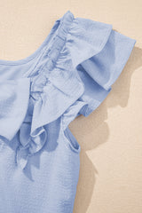 Beau Blue Textured Flutter Sleeve Square Neck Bow Back Mini Dress Mini Dresses JT's Designer Fashion