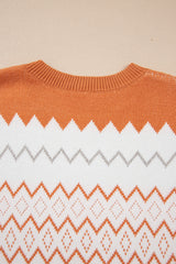 Khaki Zigzag Geometric Pattern Knitted Pullover Sweater Sweaters JT's Designer Fashion