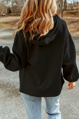 Black Sequined Rugby Football Pattern Pocketed Zipper Hooded Jacket Jackets JT's Designer Fashion