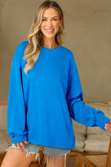 Sky Blue Solid Color Drop Shoulder Long Sleeve Basic Sweatshirt Sweatshirts & Hoodies JT's Designer Fashion