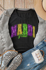 Black Mardi Gras Heat Transfer Graphic Holiday Tee Graphic Tees JT's Designer Fashion
