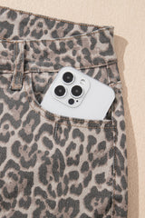 Brown Leopard Frayed Edge Wide Leg High Waist Jeans Jeans JT's Designer Fashion
