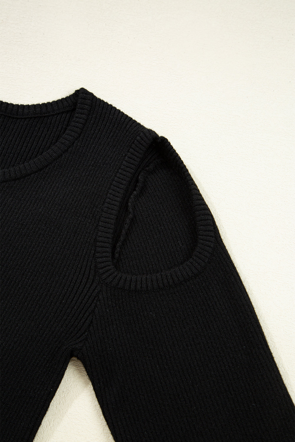 Black Ribbed Knit Cold Shoulder Sweater Sweaters JT's Designer Fashion