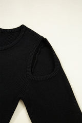 Black Ribbed Knit Cold Shoulder Sweater Sweaters JT's Designer Fashion