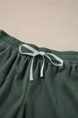 Mist Green Waffle Knit Patched Pocket Tank and Drawstring Shorts Set Short Sets JT's Designer Fashion