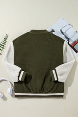 Mist Green Corduroy Fleece Patchwork Buttoned Bomber Jacket Jackets JT's Designer Fashion