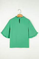 Green Frilly Round Neck Wide Half Sleeve Blouse Blouses & Shirts JT's Designer Fashion