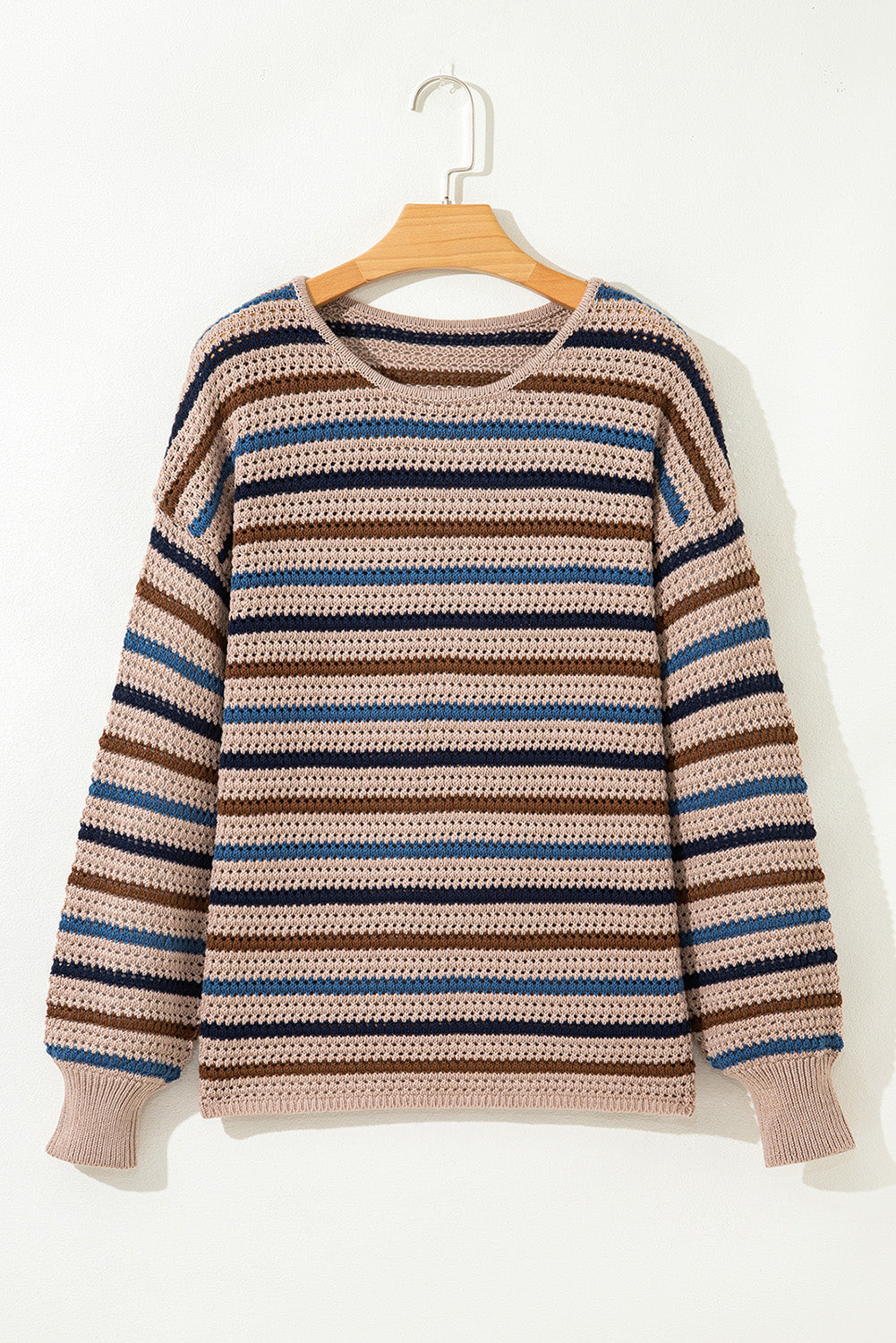 Multicolour Striped Knitted Drop Shoulder Round Neck Sweater Sweaters JT's Designer Fashion
