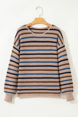 Multicolour Striped Knitted Drop Shoulder Round Neck Sweater Sweaters JT's Designer Fashion