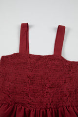 Burgundy Casual Pocketed Smocked Sleeveless Romper Jumpsuits & Rompers JT's Designer Fashion