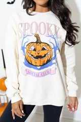 Beige SPOOKY SOCIAL CLUB Halloween Pumpkin Face Graphic Sweatshirt Beige 50%Polyester+50%Cotton Graphic Sweatshirts JT's Designer Fashion