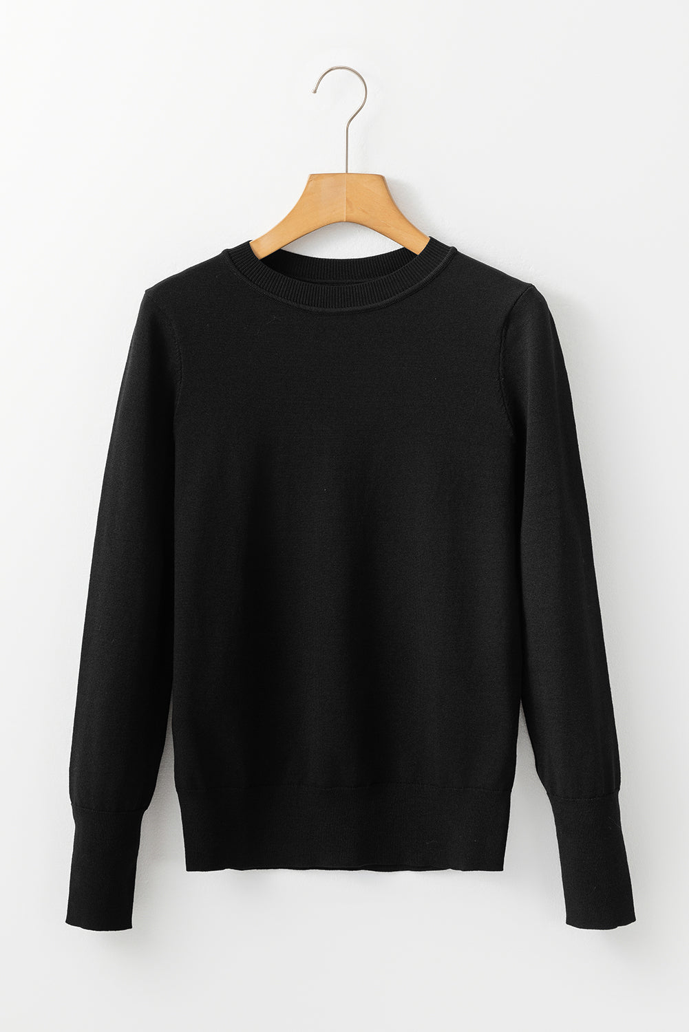 Black Solid Color Slim Fit Lightweight Crew Neck Sweater Sweaters JT's Designer Fashion