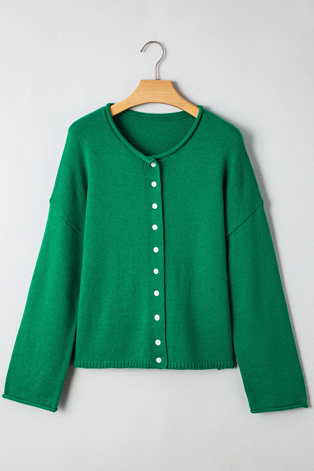Bright Green Solid Color Knit Button Drop Shoulder Sweater Cardigan Cardigans JT's Designer Fashion