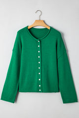Bright Green Solid Color Knit Button Drop Shoulder Sweater Cardigan Cardigans JT's Designer Fashion