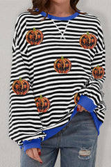 Black Stripe Funny Halloween Pumpkin Face Pattern Oversize Sweatshirt Graphic Sweatshirts JT's Designer Fashion