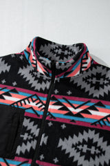Black Aztec Printed Zip Up Collar Jacket Jackets JT's Designer Fashion