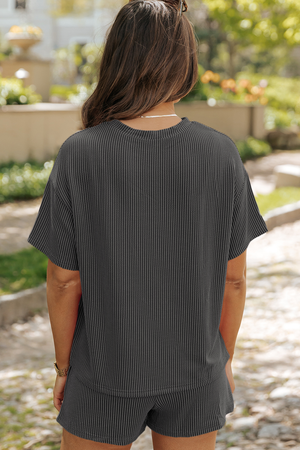 Carbon Grey Twisted Rib Texture Guitar Music Note Patched 2pcs Short Set Graphic Sets JT's Designer Fashion