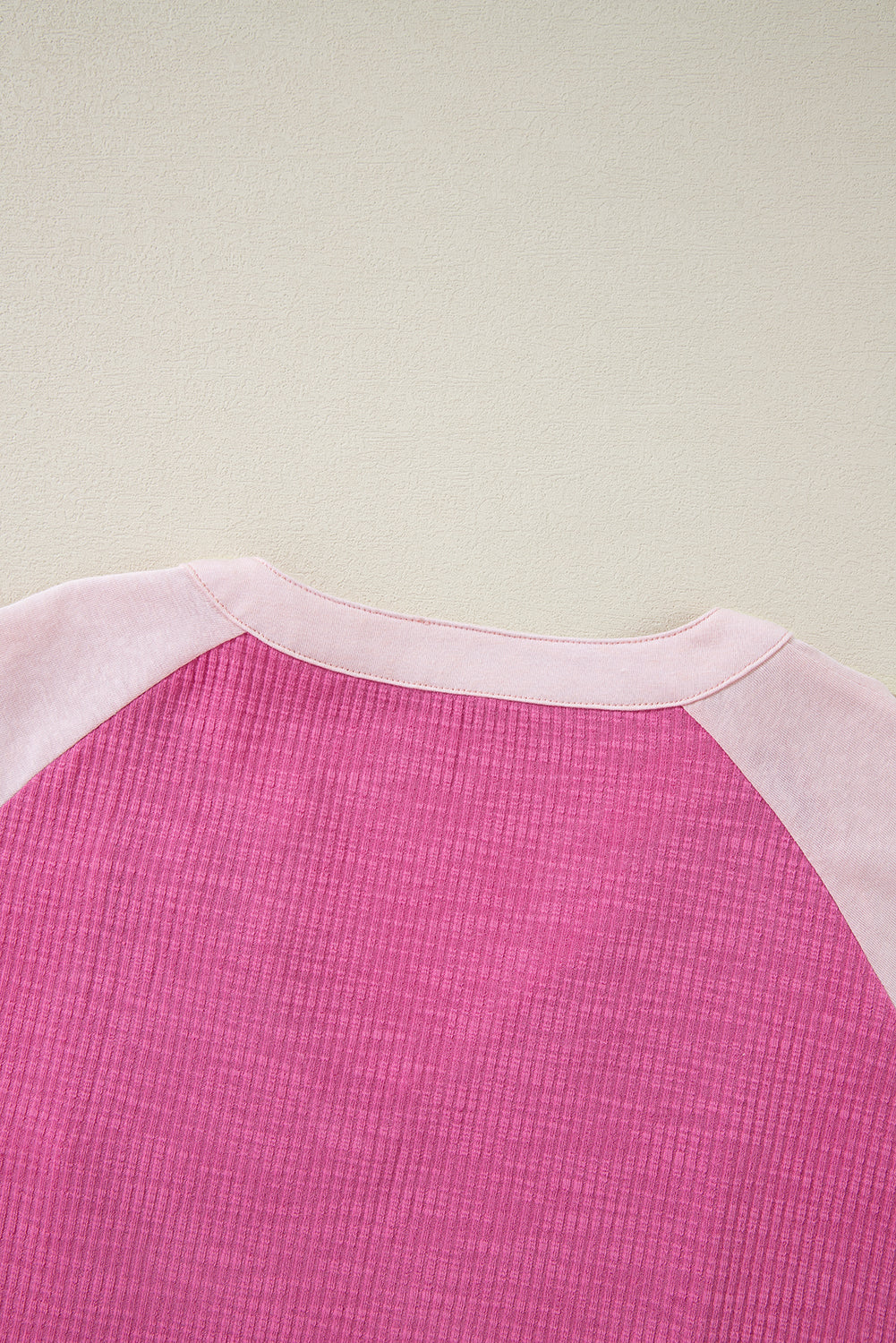 Bright Pink Textured Colorblock 3/4 Sleeve Oversize Top Long Sleeve Tops JT's Designer Fashion
