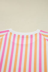 Pink Stripe Drop Shoulder Half Sleeve Loose Tee and Shorts Casual Set Short Sets JT's Designer Fashion