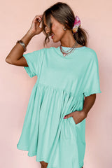 Moonlight Jade Solid Color Pocketed Raw Edge Babydoll Dress Mini Dresses JT's Designer Fashion