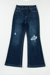 Real Teal High Rise Ripped Bell Bottom Jeans Jeans JT's Designer Fashion