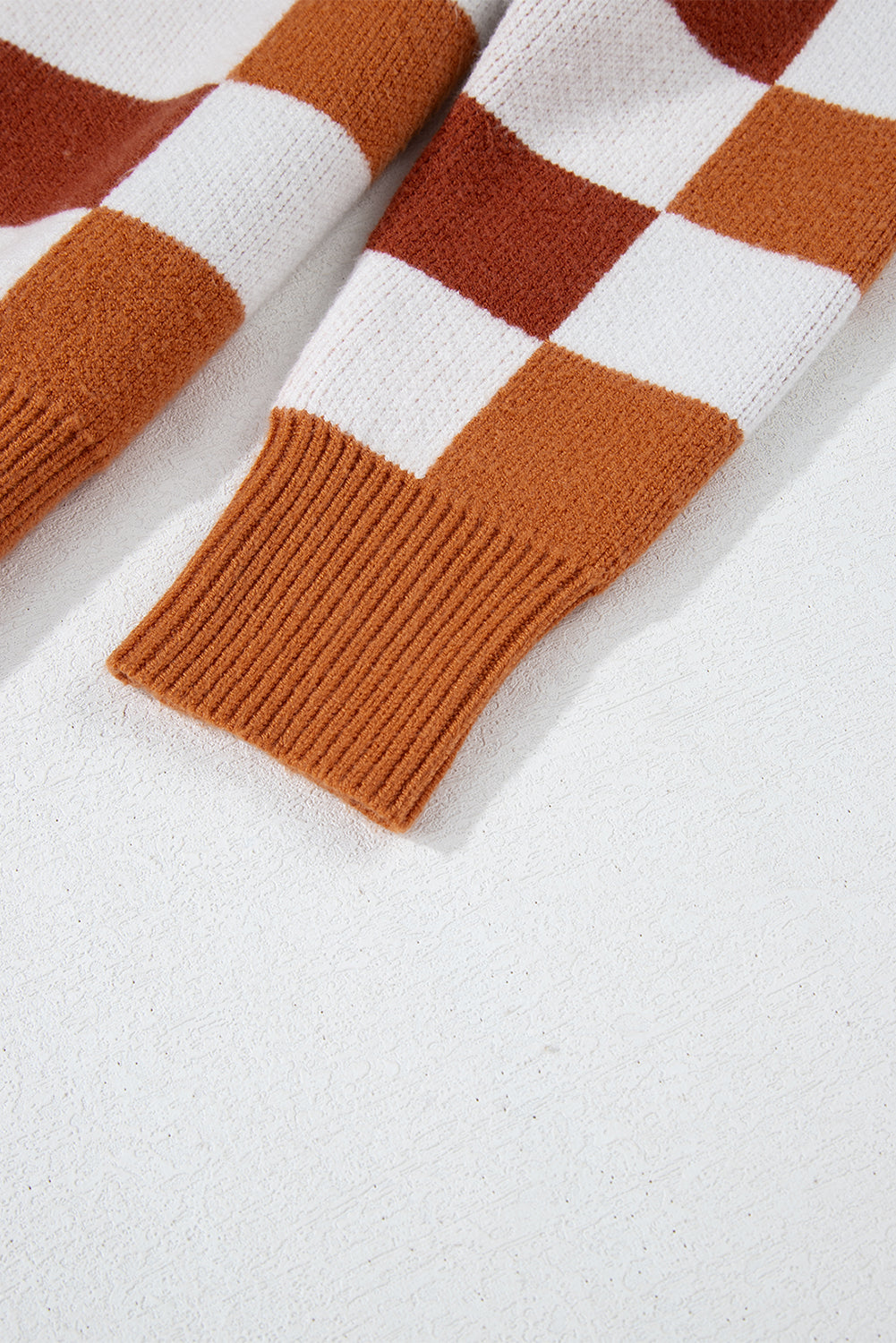 Orange Checkered Ribbed Edge O Neck Drop Shoulder Sweater Sweaters JT's Designer Fashion