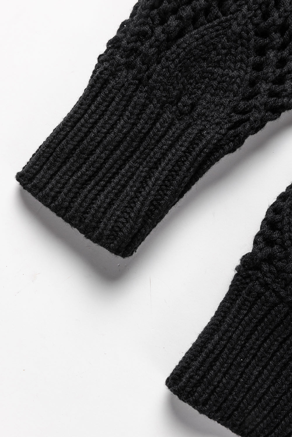 Black Crochet Knit Ribbed Hem Hollow-out Sweater Sweaters JT's Designer Fashion