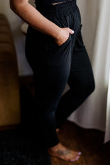 Black Plus Size Frill High Waist Pocketed Soft Pants Plus Size Bottoms JT's Designer Fashion