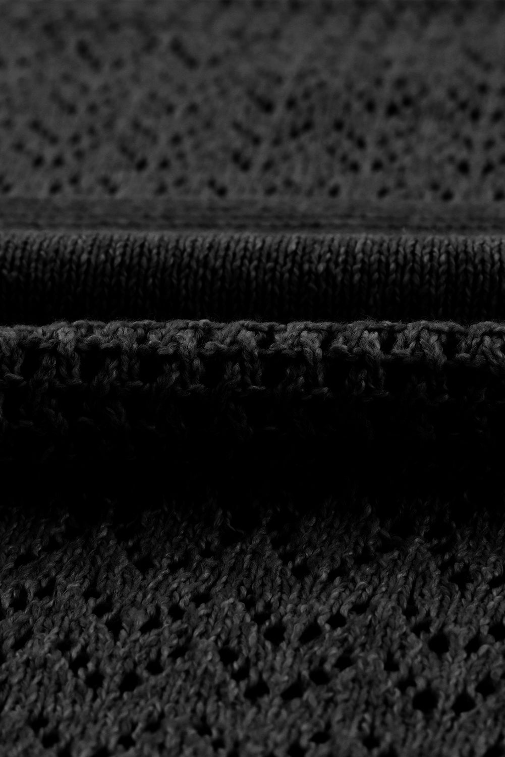 Black Eyelet Pattern Detail V Neck Drop Shoulder Sweater Sweaters JT's Designer Fashion
