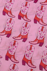 Pink Cowgirl Boots Printed Mock Neck Long Sleeve Mesh Top Long Sleeve Tops JT's Designer Fashion