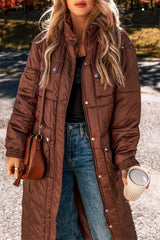 Coffee Quilted Puffer Stand Neck Zipped Mid-length Coat Coats JT's Designer Fashion