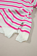 Rose Stripe Oversized Drop Shoulder Sweater with Pocket Sweaters JT's Designer Fashion