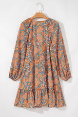 Orange Paisley Print Loose Fit Drawstring High Waist Mini Dress Mini Dresses JT's Designer Fashion