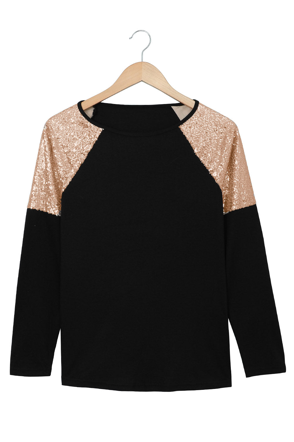 Black Sequin Shoulder Long Sleeve Top Long Sleeve Tops JT's Designer Fashion