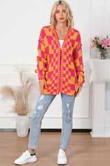 Multicolor Open Front Mixed Checkered Pattern Knit Cardigan Sweaters & Cardigans JT's Designer Fashion