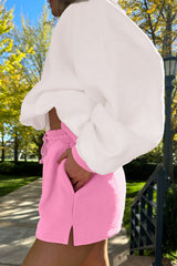 Strawberry Pink Color Block Pullover and Lace-up Elastic Waist Shorts Set Short Sets JT's Designer Fashion
