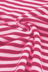 Pink Contrast Trimmed Striped Drop Shoulder Sweater Sweaters JT's Designer Fashion